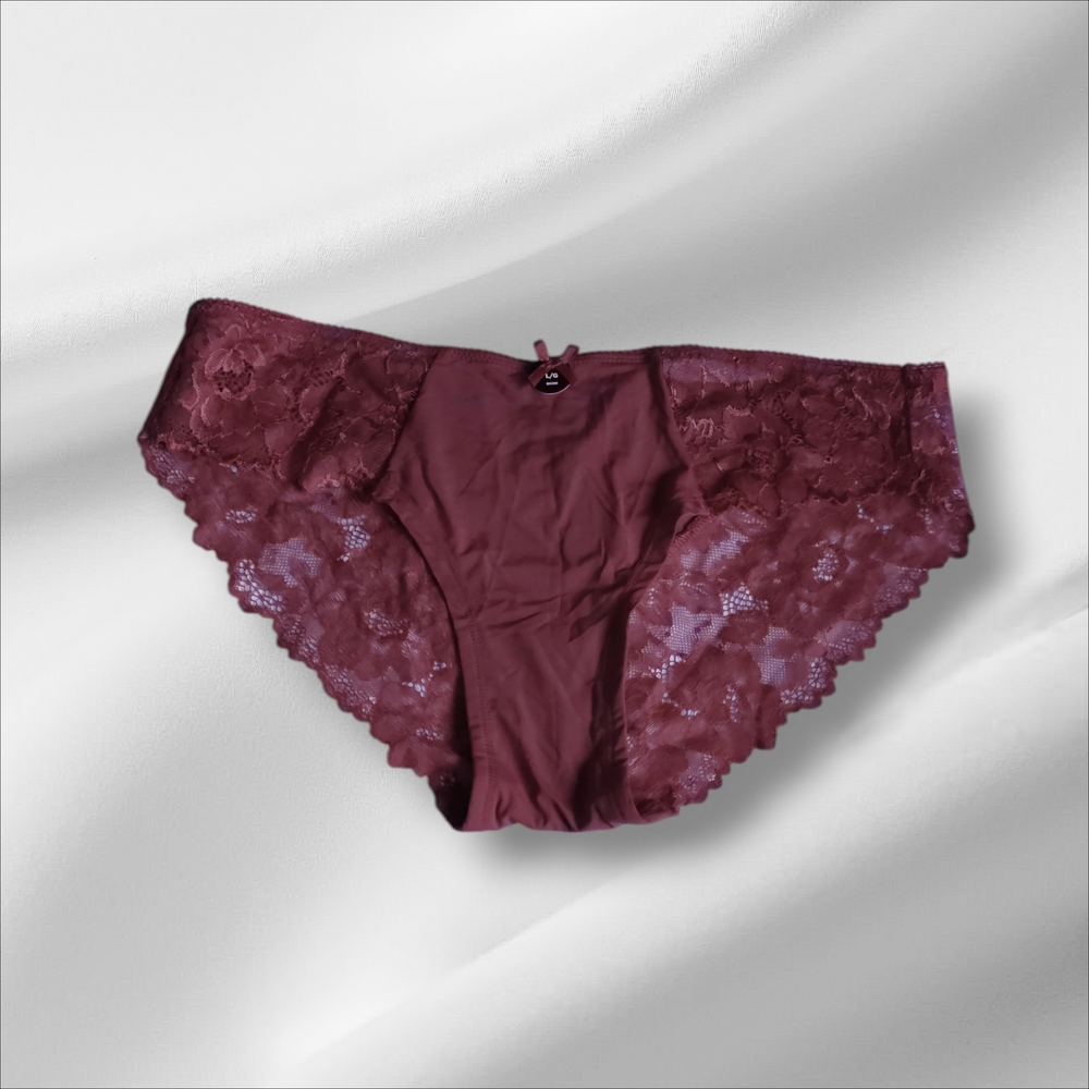 Lace-Trim Bikini Briefs in Deep Burgundy
